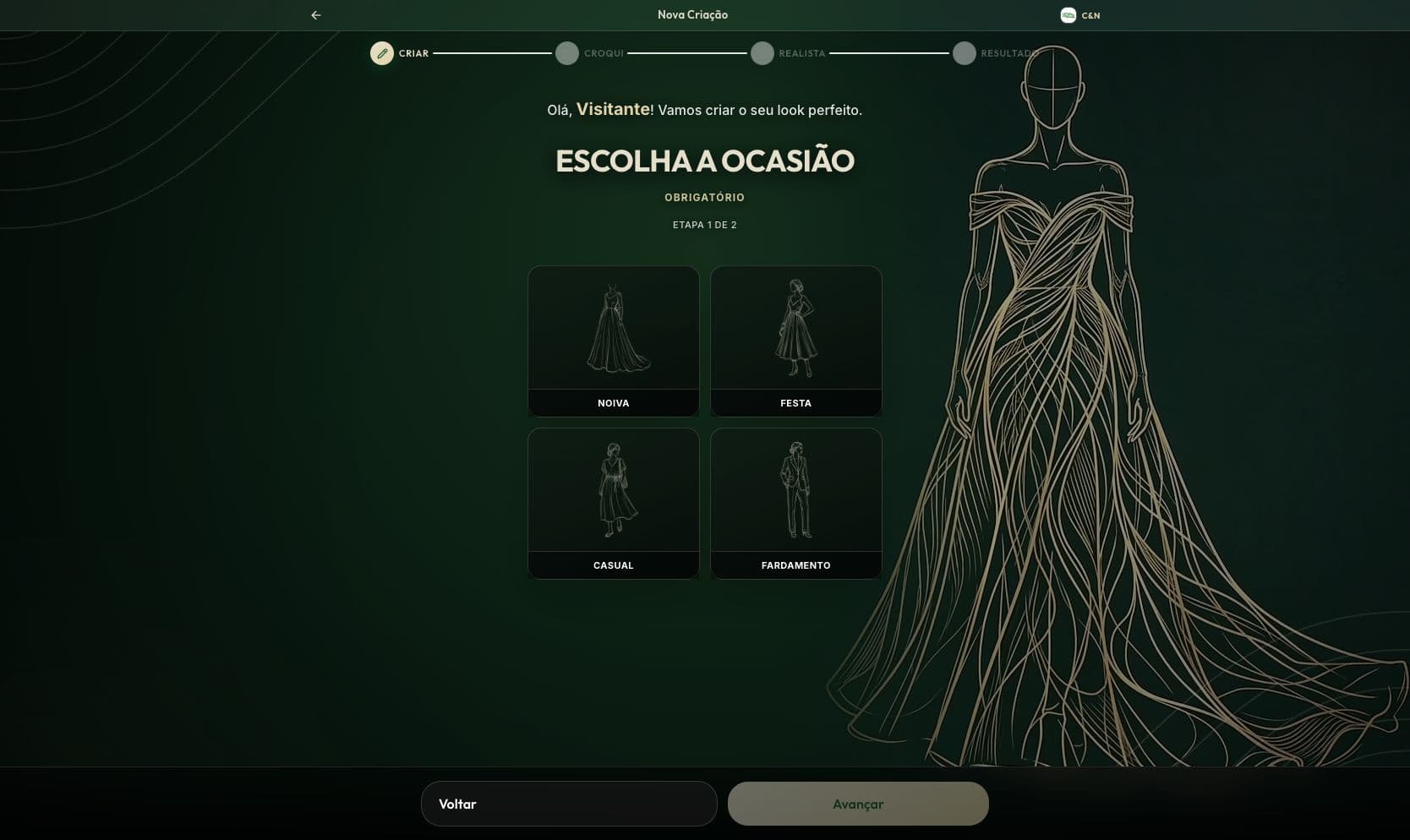 Configurador de looks do totem C&N Tecidos